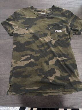 PINK Victoria's Secret Olive Green Camo Pocket Tee